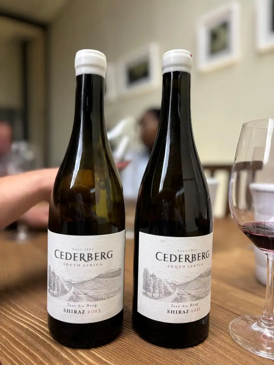 Two bottles of Cederberg Teen die Hoog Shiraz, 2023 and 2021