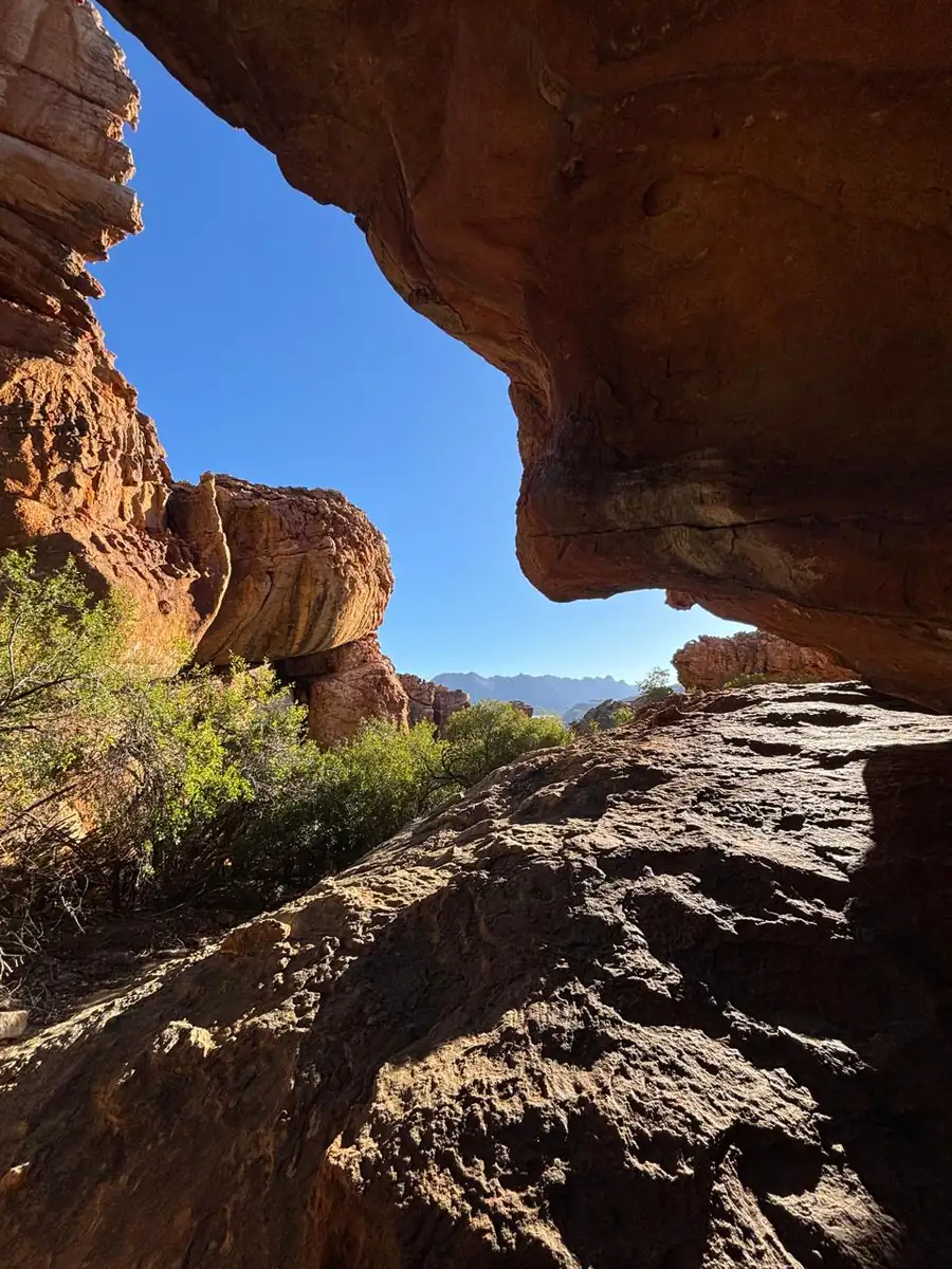 Under the overhang, looking back out.